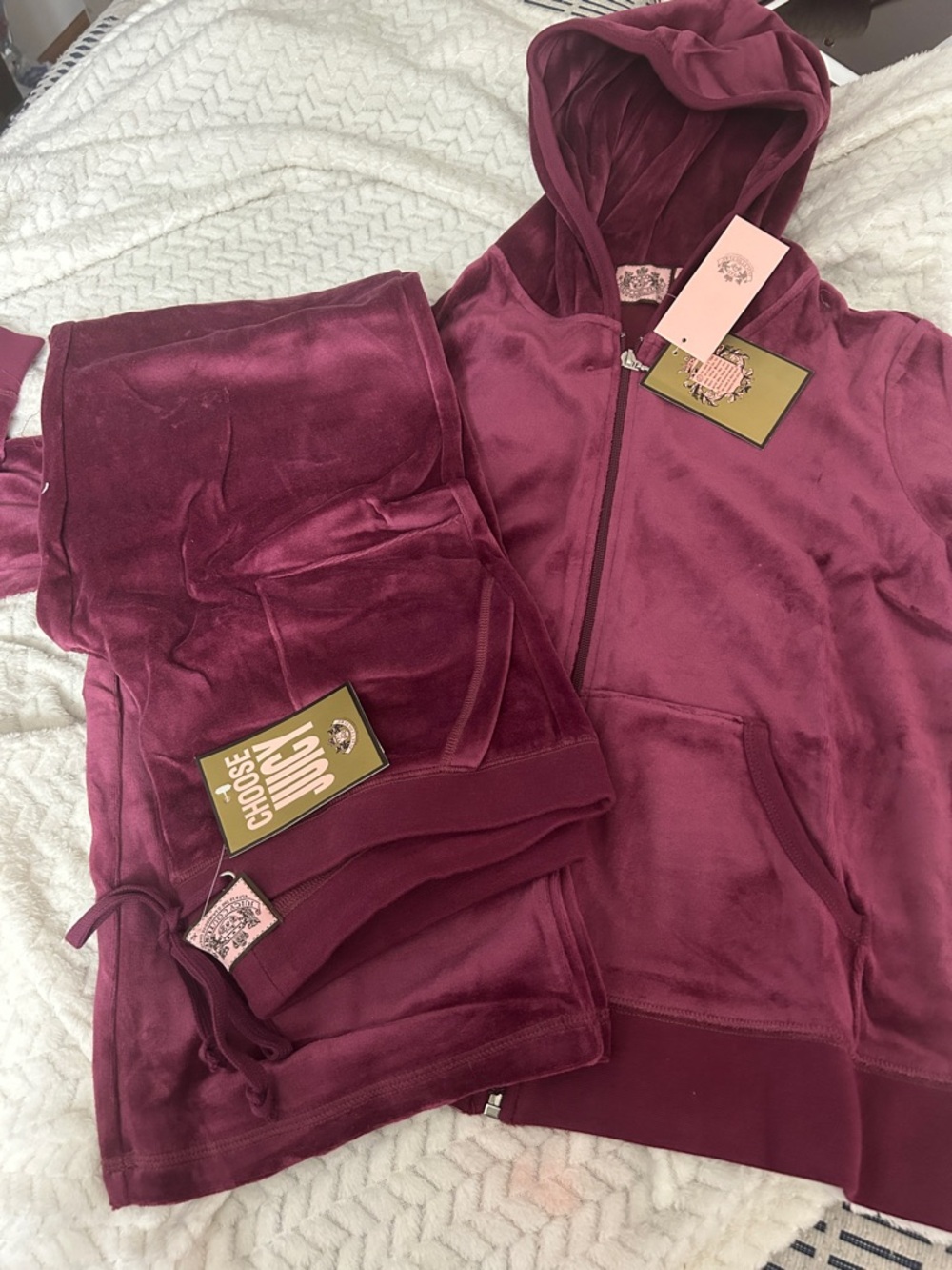 Juicy Couture Velour Hoodie and Jogger Set - Burgundy
